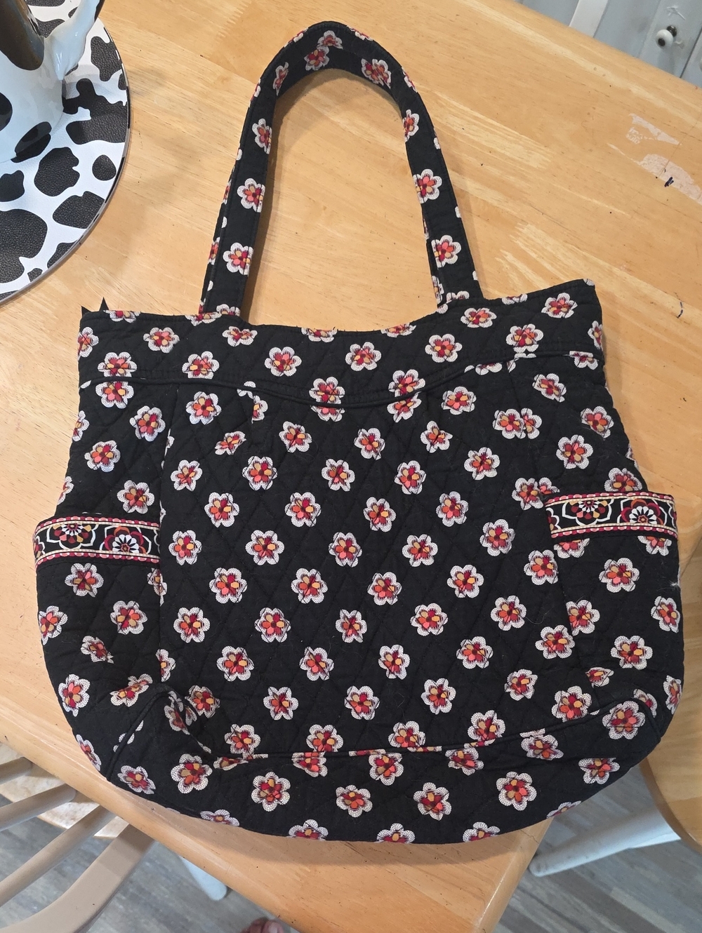 Vera Bradley Black Quilted Floral Tote with Red & White Accents
